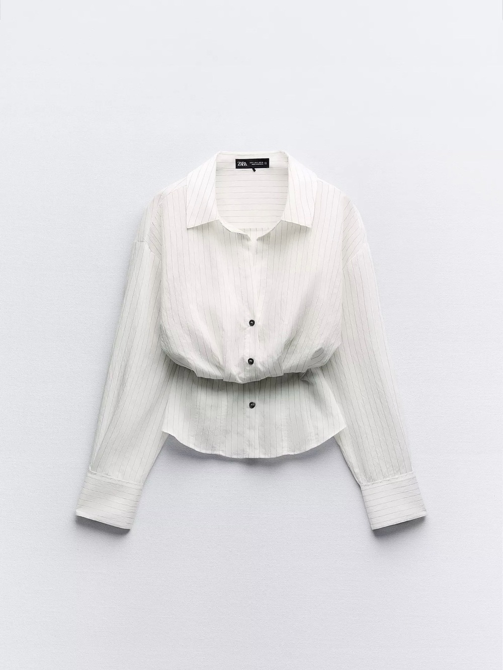 Zara White Pinstripe Button-Front Cropped Shirt